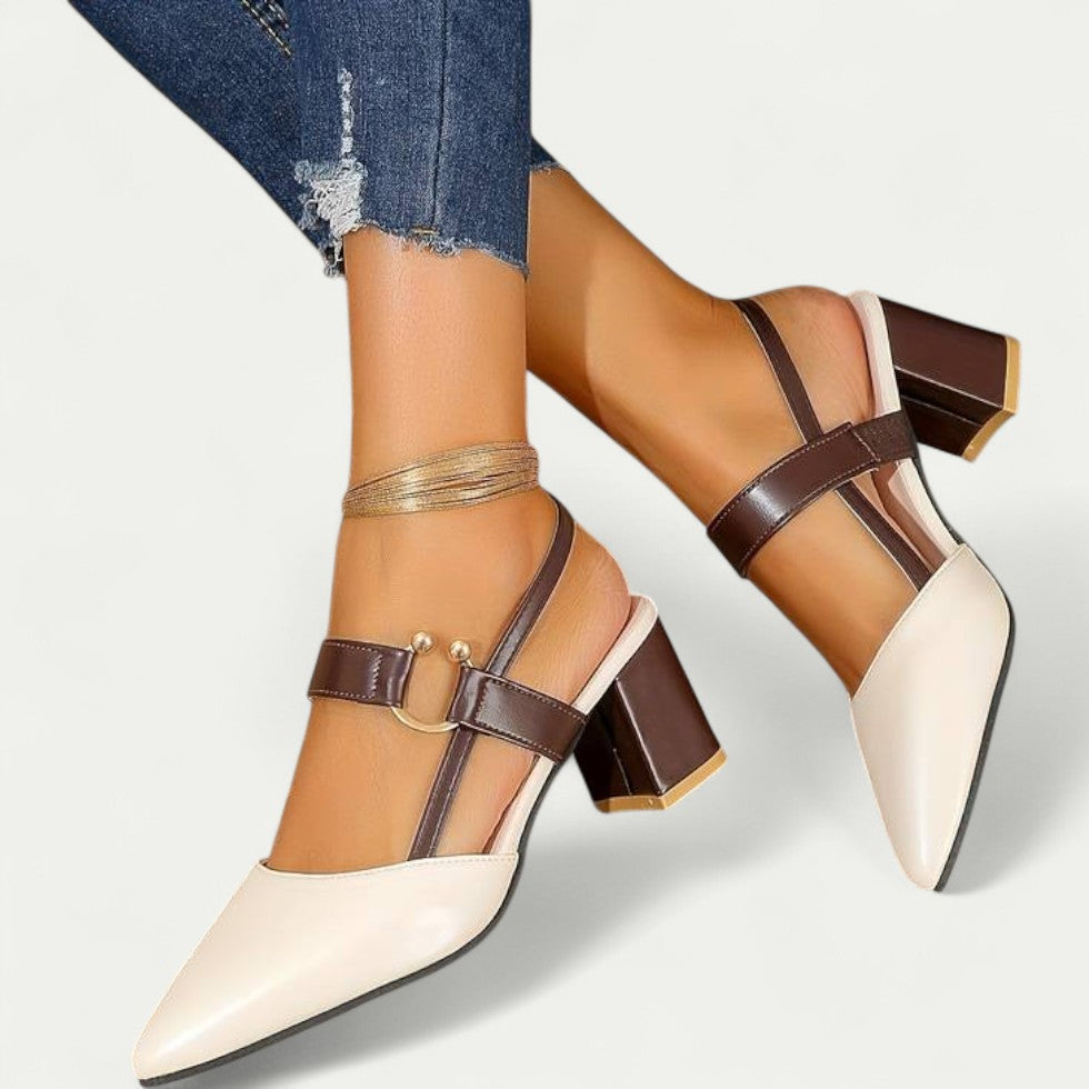 Women’s Orthopedic Block Heel Slingback Shoes with Pointed Toe