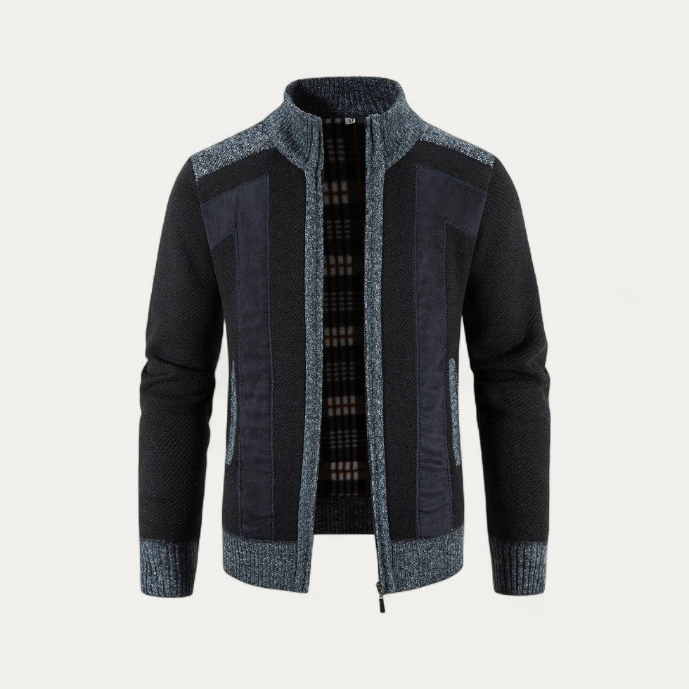 Cotton Blend Knitted Zip Up Cardigan Jacket for Men