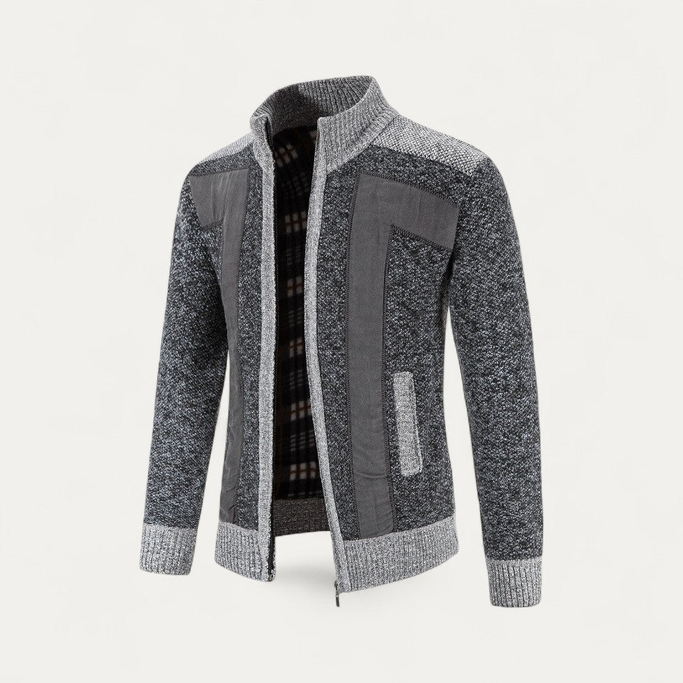 Cotton Blend Knitted Zip Up Cardigan Jacket for Men