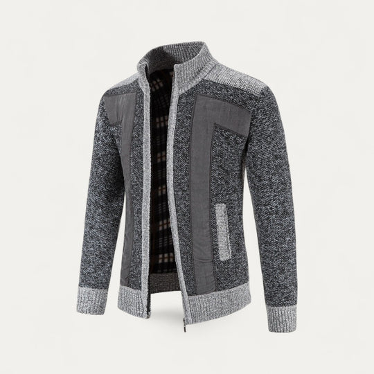 Cotton Blend Knitted Zip Up Cardigan Jacket for Men