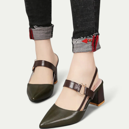 Women’s Orthopedic Block Heel Slingback Shoes with Pointed Toe