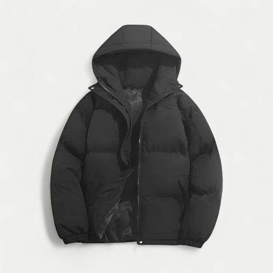 Men's Hooded Puffer Jacket with Zip Closure Winter Warm
