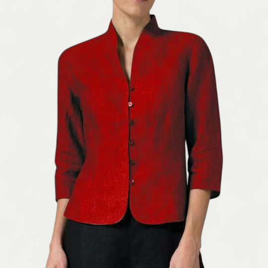Linen Womens Blouse with Stand Up Collar