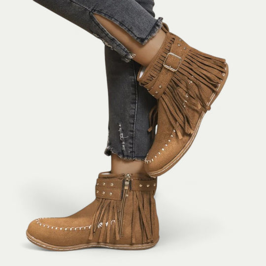Women Orthopedic Cowboy Ankle Boots with Fringe