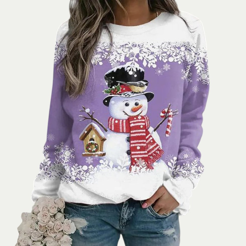 Women Christmas Snowman Print Long Sleeve Casual Jumper