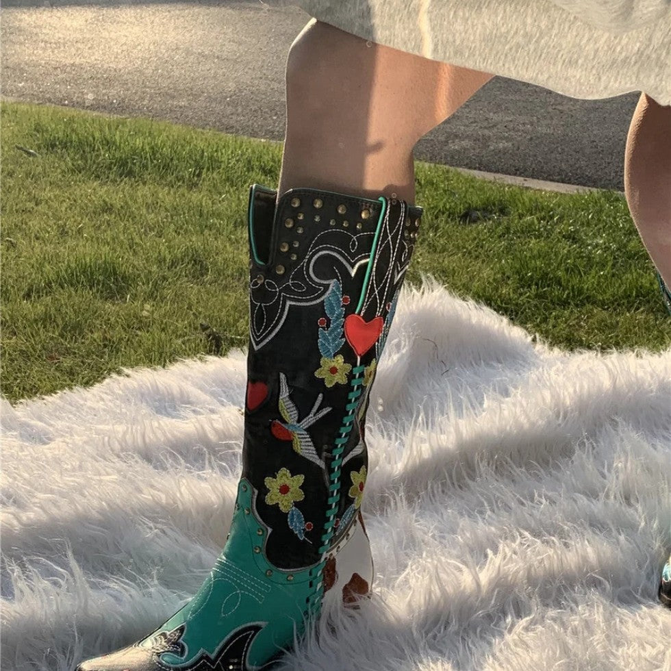 Orthopedic Western Cowboy Boots Embroidered Knee High