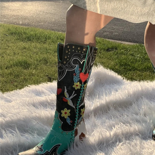 Orthopedic Western Cowboy Boots Embroidered Knee High