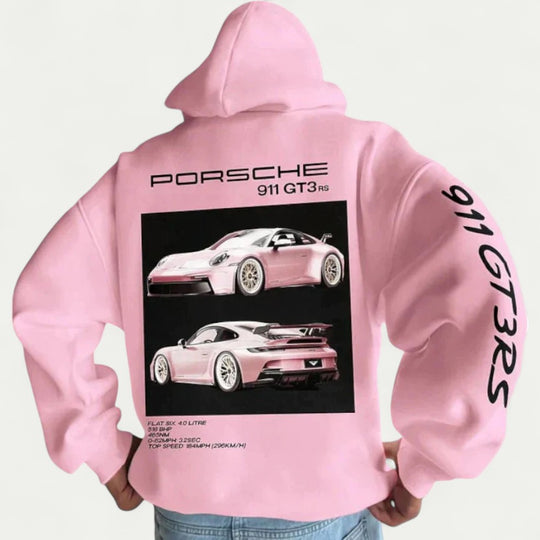 Oversized Cotton Blend Hoodie with Sports Car Graphic for Men