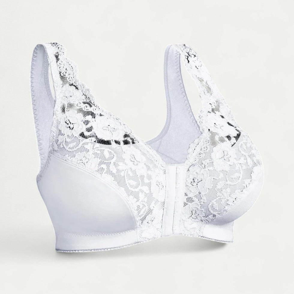 Women Lace Front Closure Push Up Bra Wireless Comfort