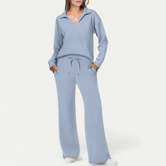 Women Two Piece Lounge Set with Wide Leg Trousers
