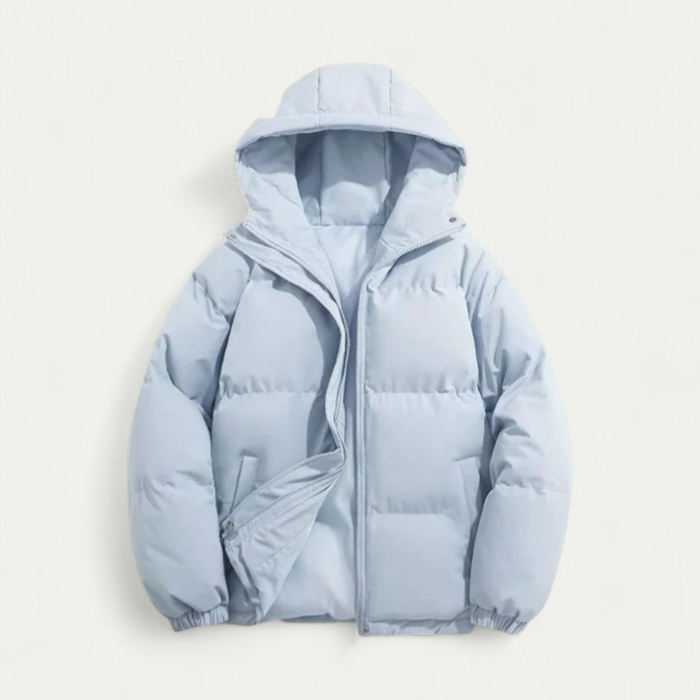Men's Hooded Puffer Jacket with Zip Closure Winter Warm