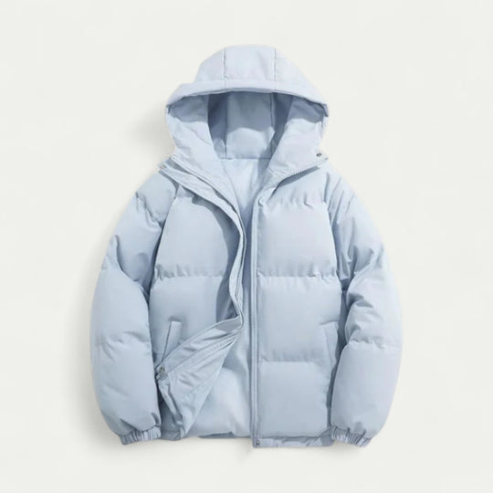 Men's Hooded Puffer Jacket with Zip Closure Winter Warm