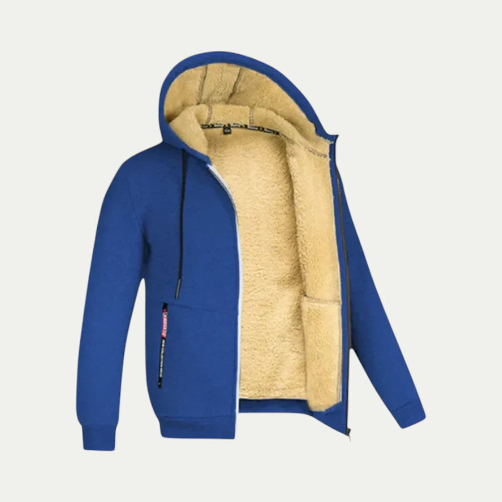 Men Fleece Lined Winter Hooded Zip Up Jacket