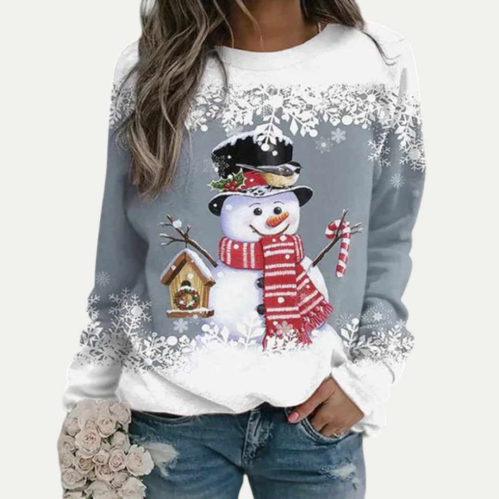 Women Christmas Snowman Print Long Sleeve Casual Jumper