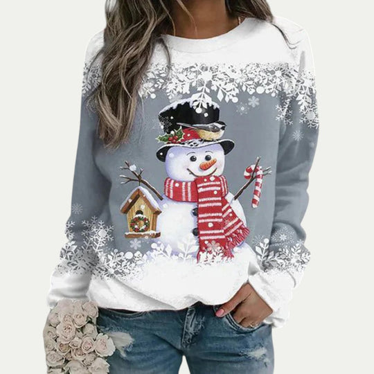 Women Christmas Snowman Print Long Sleeve Casual Jumper