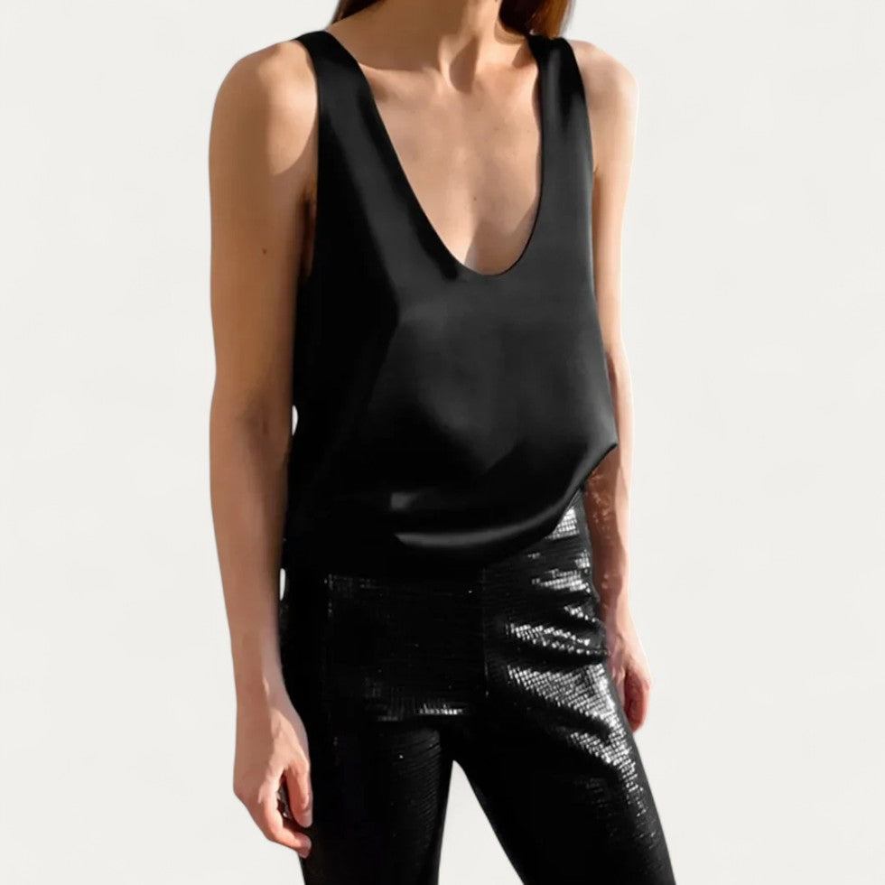 Satin Deep V Neck Sleeveless Tank Top for Women