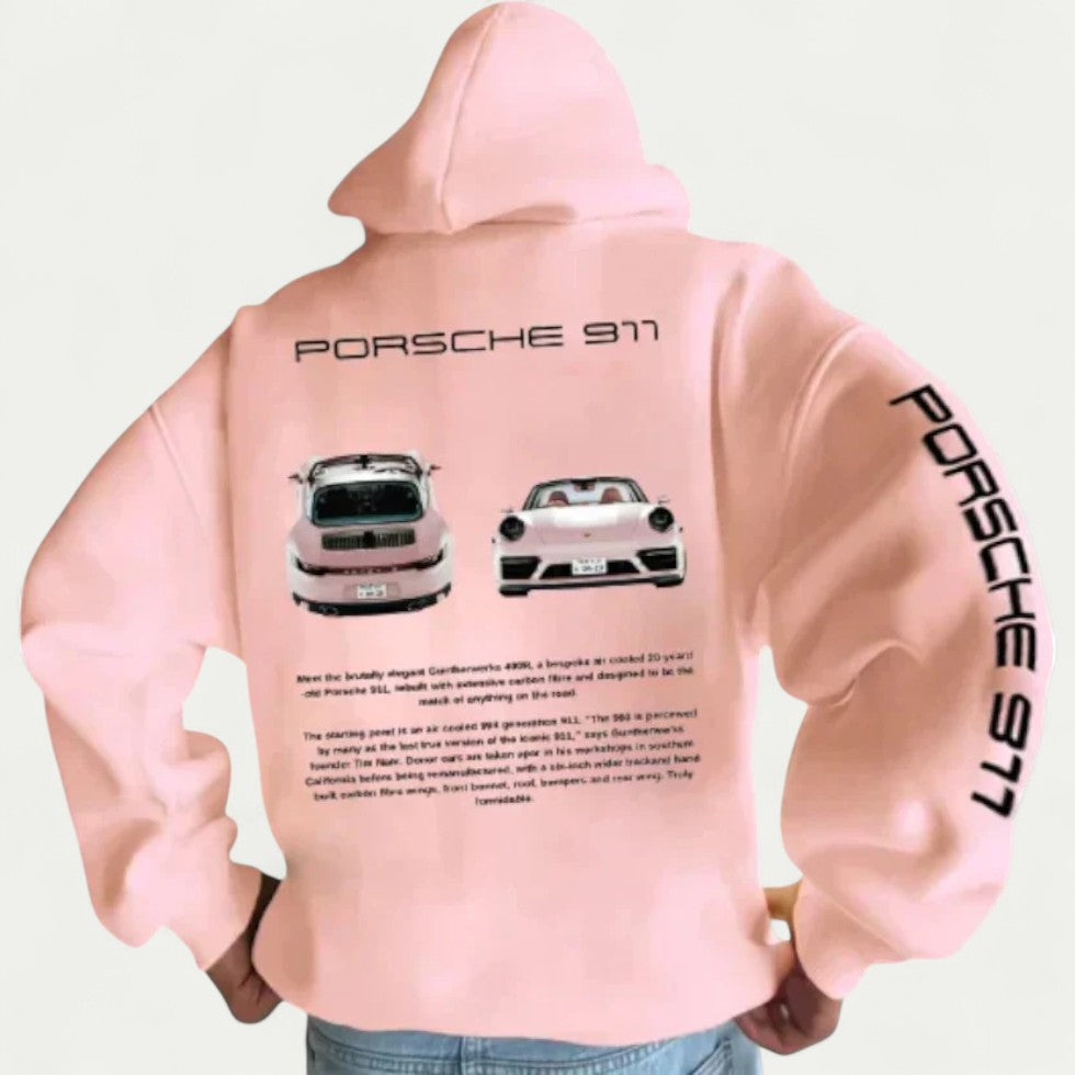 Oversized Cotton Blend Hoodie with Sports Car Graphic for Men