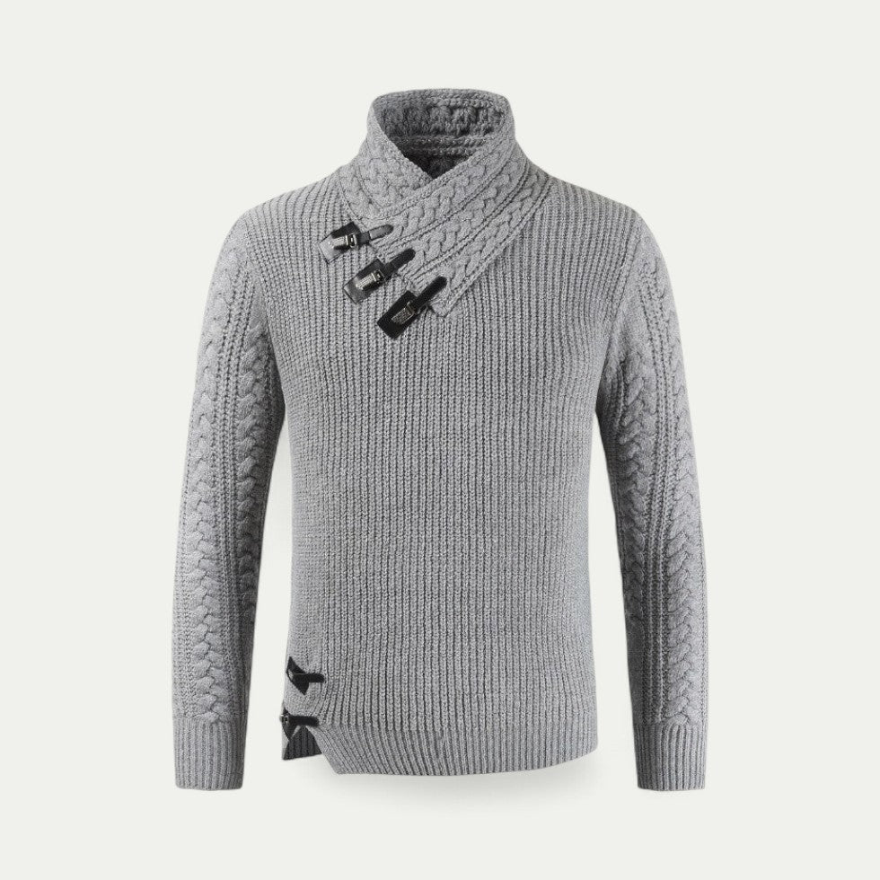 Men Knitted Winter Jumper with Buckle Collar Detail