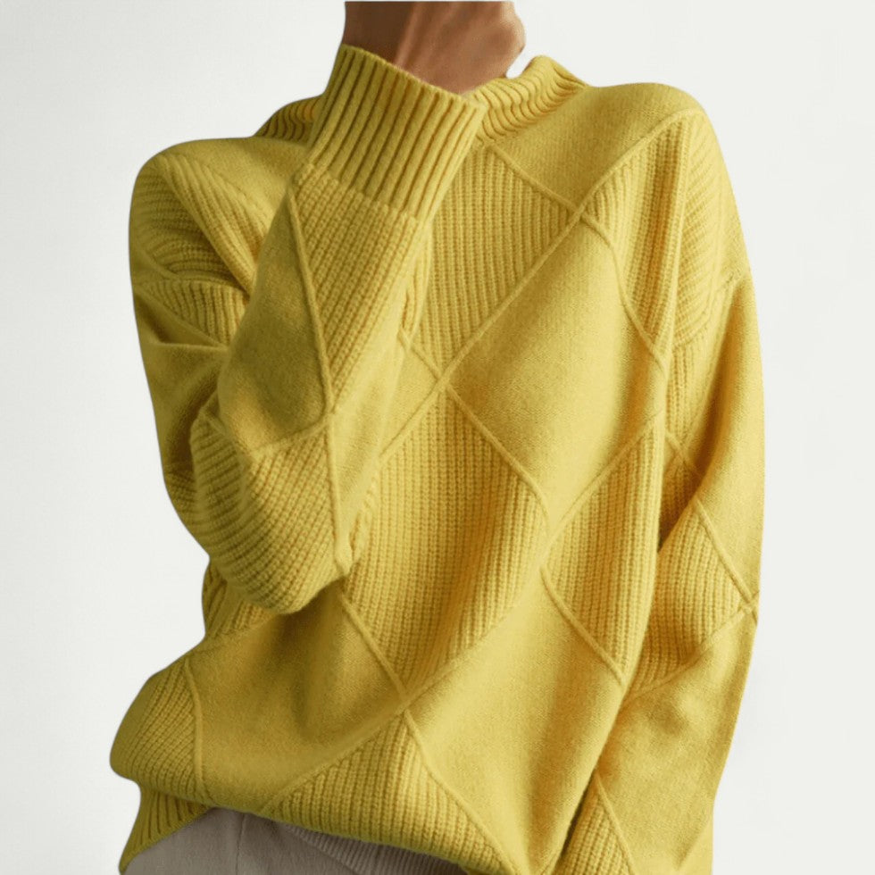 Knitted Diamond Pattern Turtleneck Jumper for Women