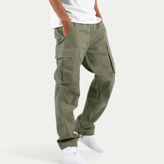Relaxed Fit Cotton Blend Cargo Trousers for Men with Multiple Pockets