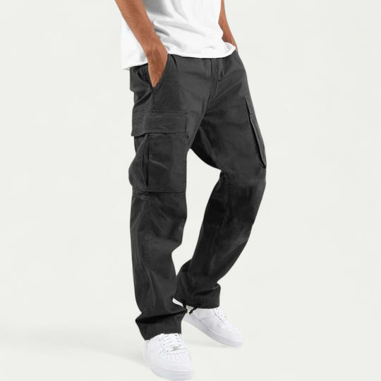 Relaxed Fit Cotton Blend Cargo Trousers for Men with Multiple Pockets