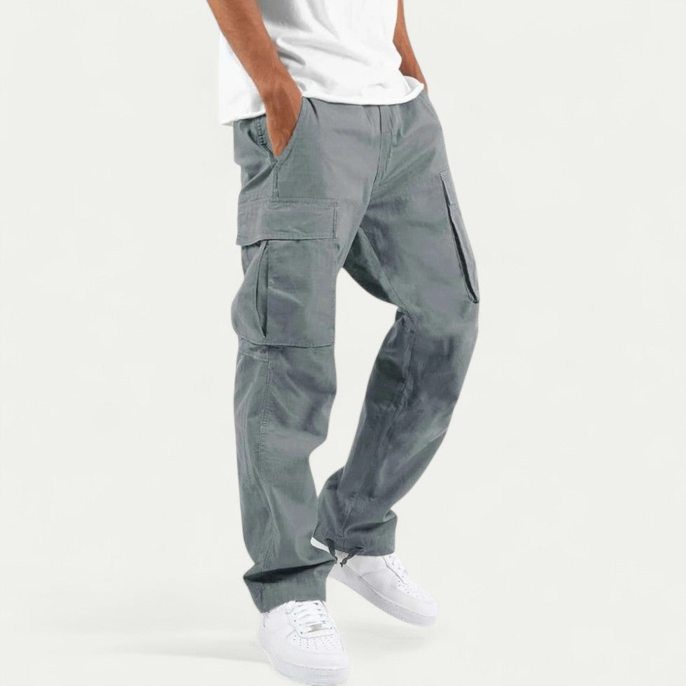Relaxed Fit Cotton Blend Cargo Trousers for Men with Multiple Pockets