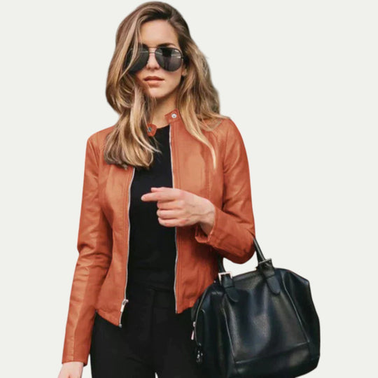 Fitted Faux Leather Biker Jacket for Women