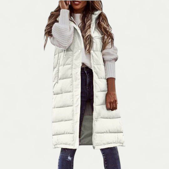 Longline Padded Gilet with Hood for Women