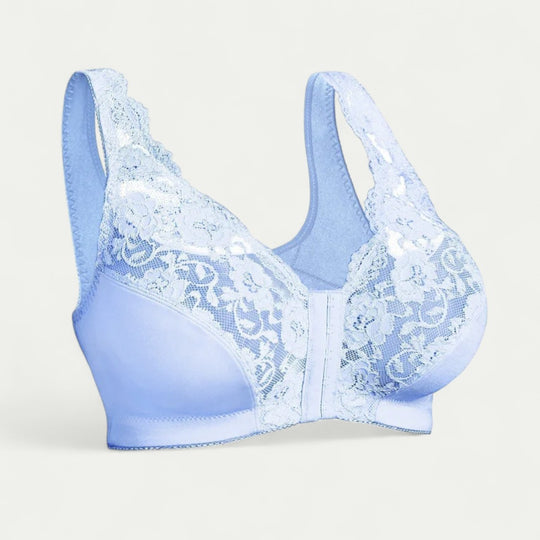 Women Lace Front Closure Push Up Bra Wireless Comfort