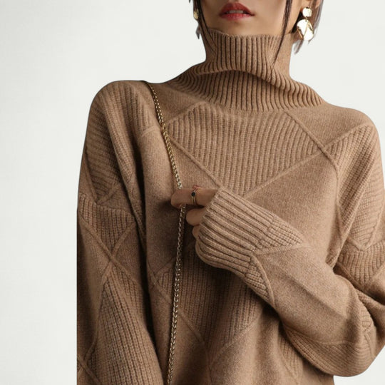 Ladies Cotton Turtleneck Pullover Textured Sweater