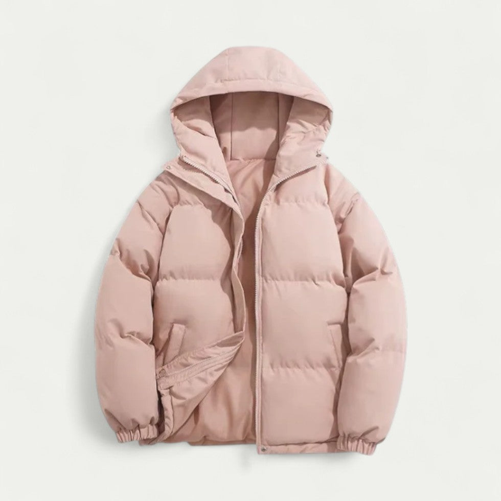 Men's Hooded Puffer Jacket with Zip Closure Winter Warm
