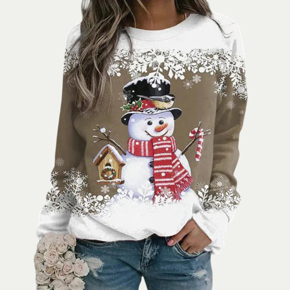 Women Christmas Snowman Print Long Sleeve Casual Jumper