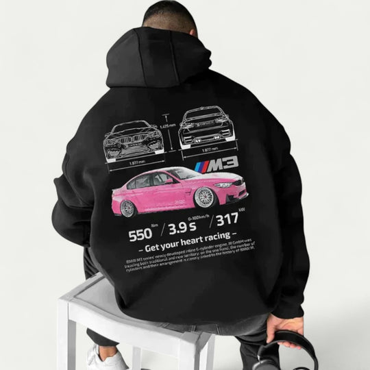 Oversized Cotton Blend Hoodie with Sports Car Graphic for Men