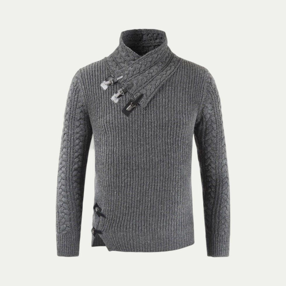 Men Knitted Winter Jumper with Buckle Collar Detail