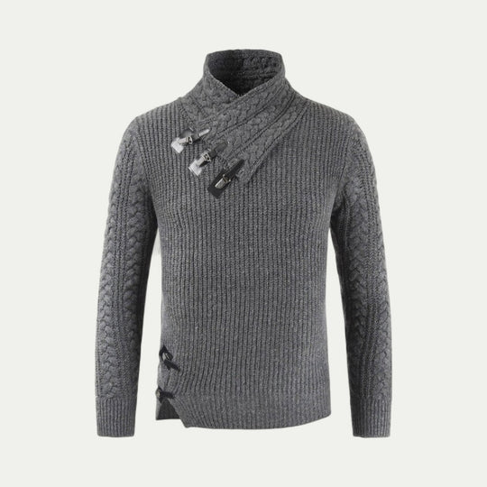 Men Knitted Winter Jumper with Buckle Collar Detail