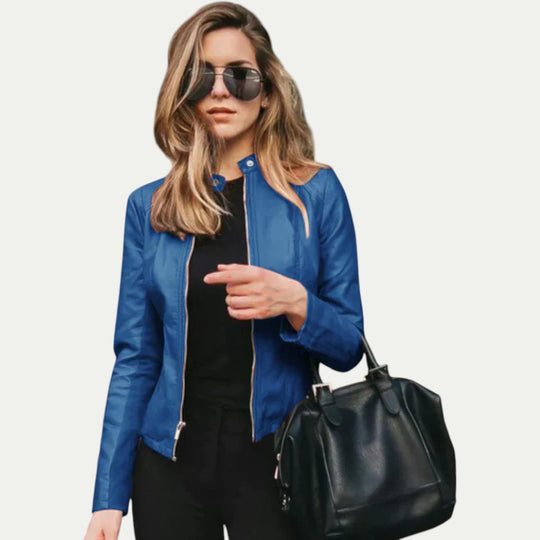 Fitted Faux Leather Biker Jacket for Women