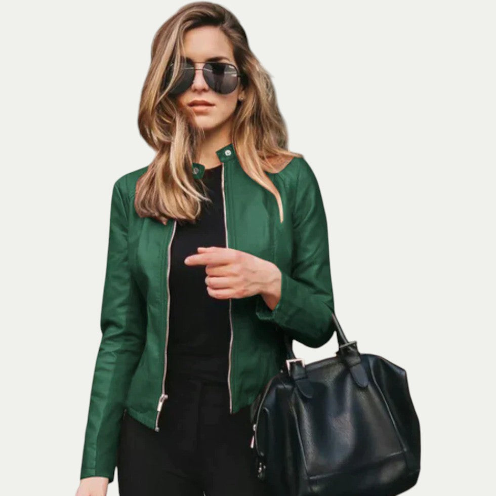 Fitted Faux Leather Biker Jacket for Women