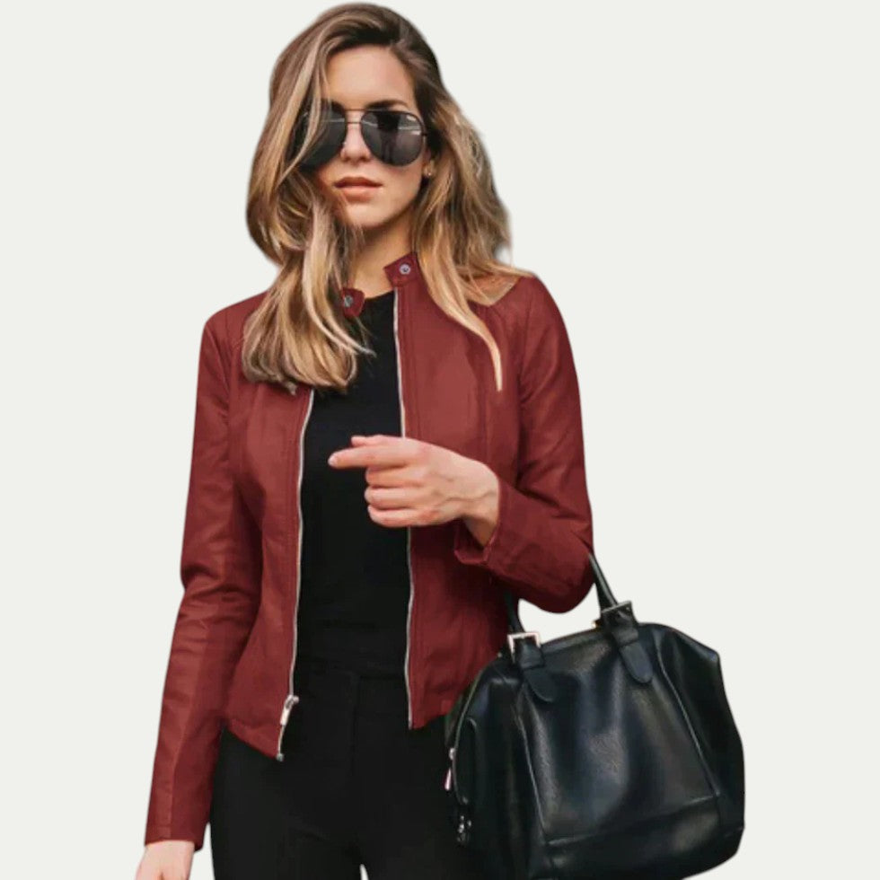 Fitted Faux Leather Biker Jacket for Women