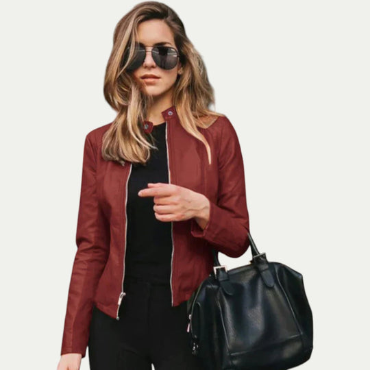 Fitted Faux Leather Biker Jacket for Women