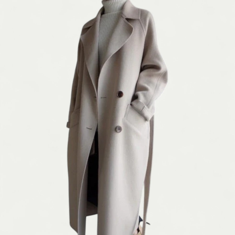 Long Wool Blend Trench Coat for Women