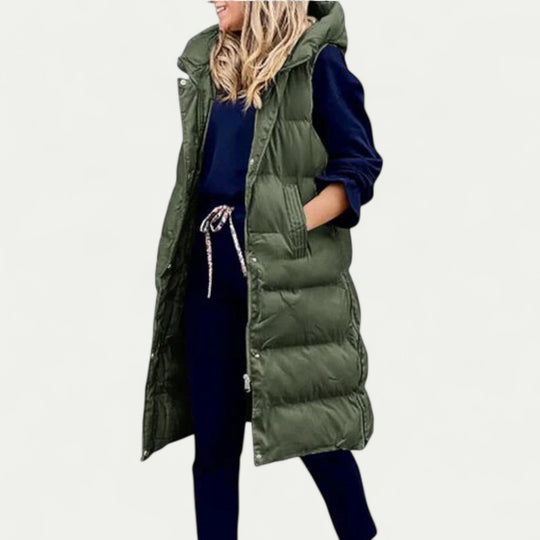 Longline Padded Gilet with Hood for Women
