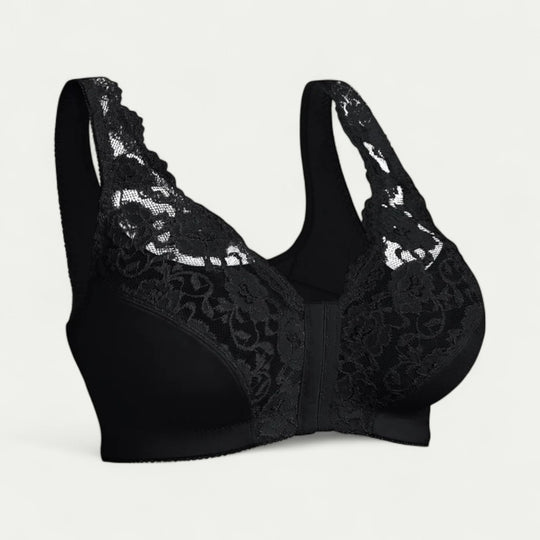 Women Lace Front Closure Push Up Bra Wireless Comfort