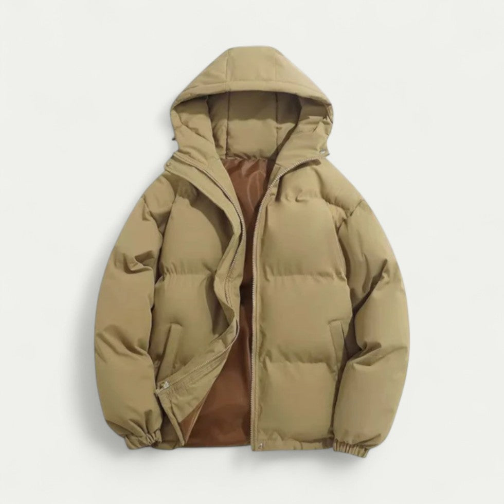 Men's Hooded Puffer Jacket with Zip Closure Winter Warm