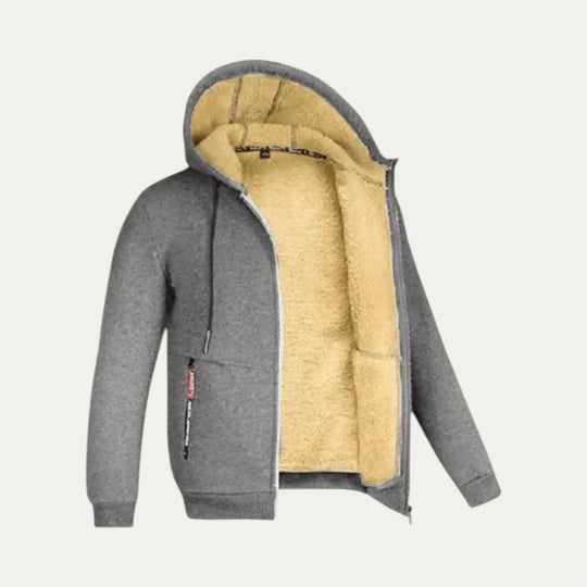 Men Fleece Lined Winter Hooded Zip Up Jacket