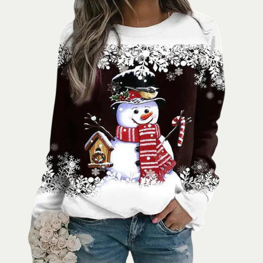 Women Christmas Snowman Print Long Sleeve Casual Jumper