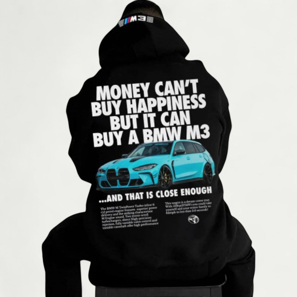 Oversized Cotton Blend Hoodie with Sports Car Graphic for Men