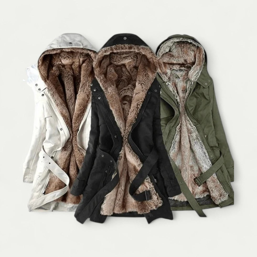 Faux Fur Lined Hooded Winter Parka Coat for Women