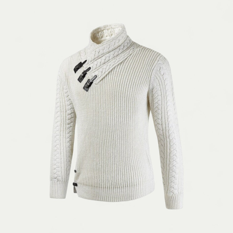 Men Knitted Winter Jumper with Buckle Collar Detail