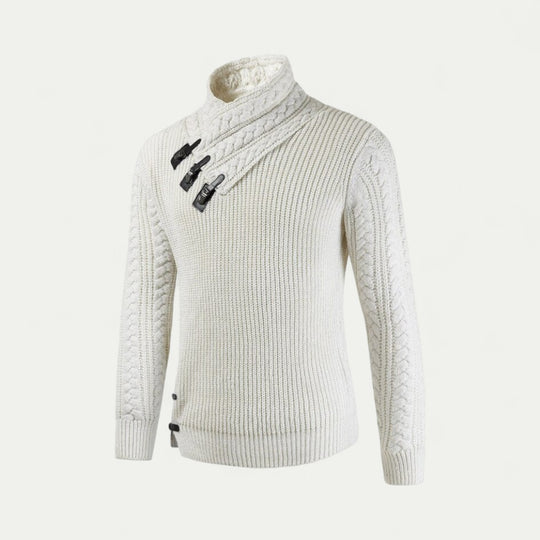 Men Knitted Winter Jumper with Buckle Collar Detail