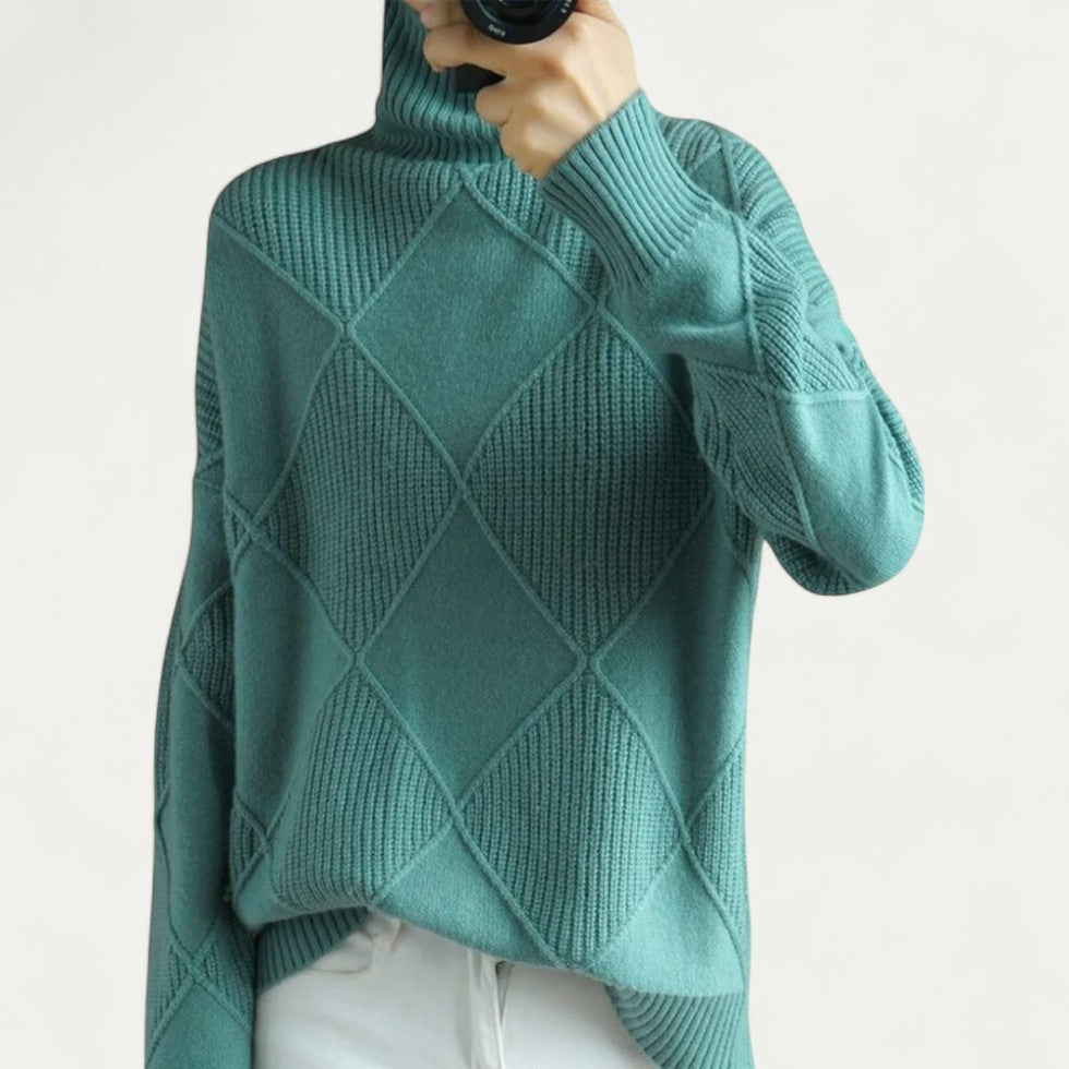 Ladies Cotton Turtleneck Pullover Textured Sweater